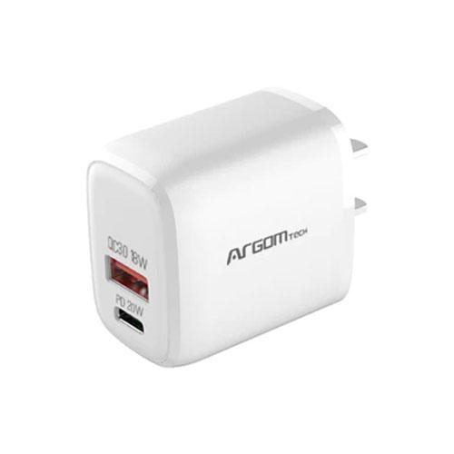 CARGADOR DE PARED DUAL ARGOM CARGA RAPIDA USB/TIPO C ARG-AC-0115WT