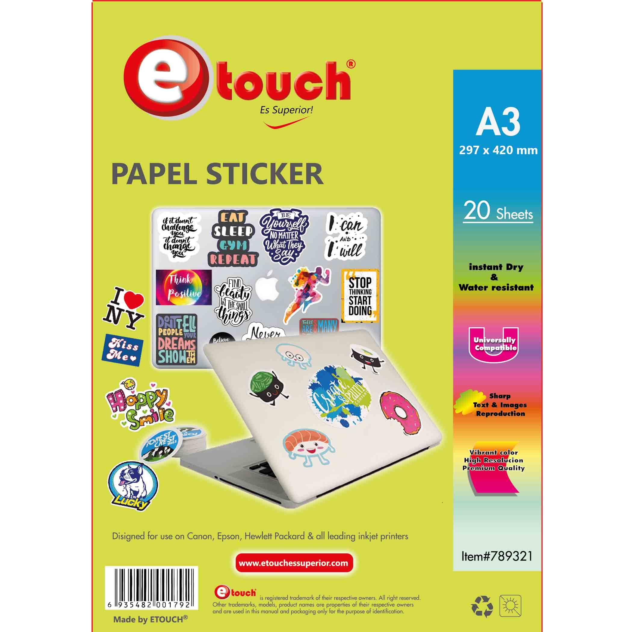 PAPEL FOTO STICKER CARTA 20 HOJAS ETOUCH 741963