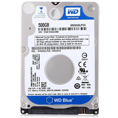 DISCO DURO INTERNO WD BLUE 500GB 5400RPM 7MM 16MB SATA3 WD5000LPCX