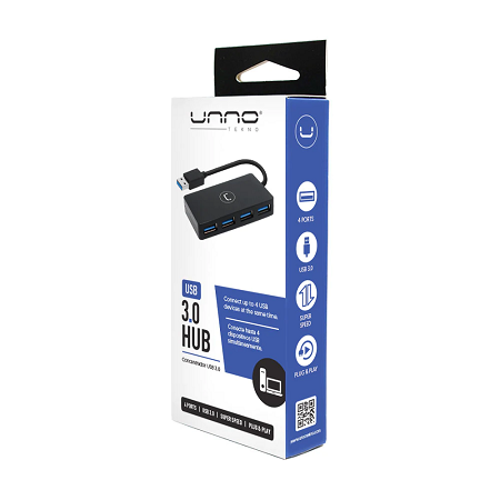 HUB USB DE 4 PUERTOS 3.0 UNNO TEKNO HB1011BK 