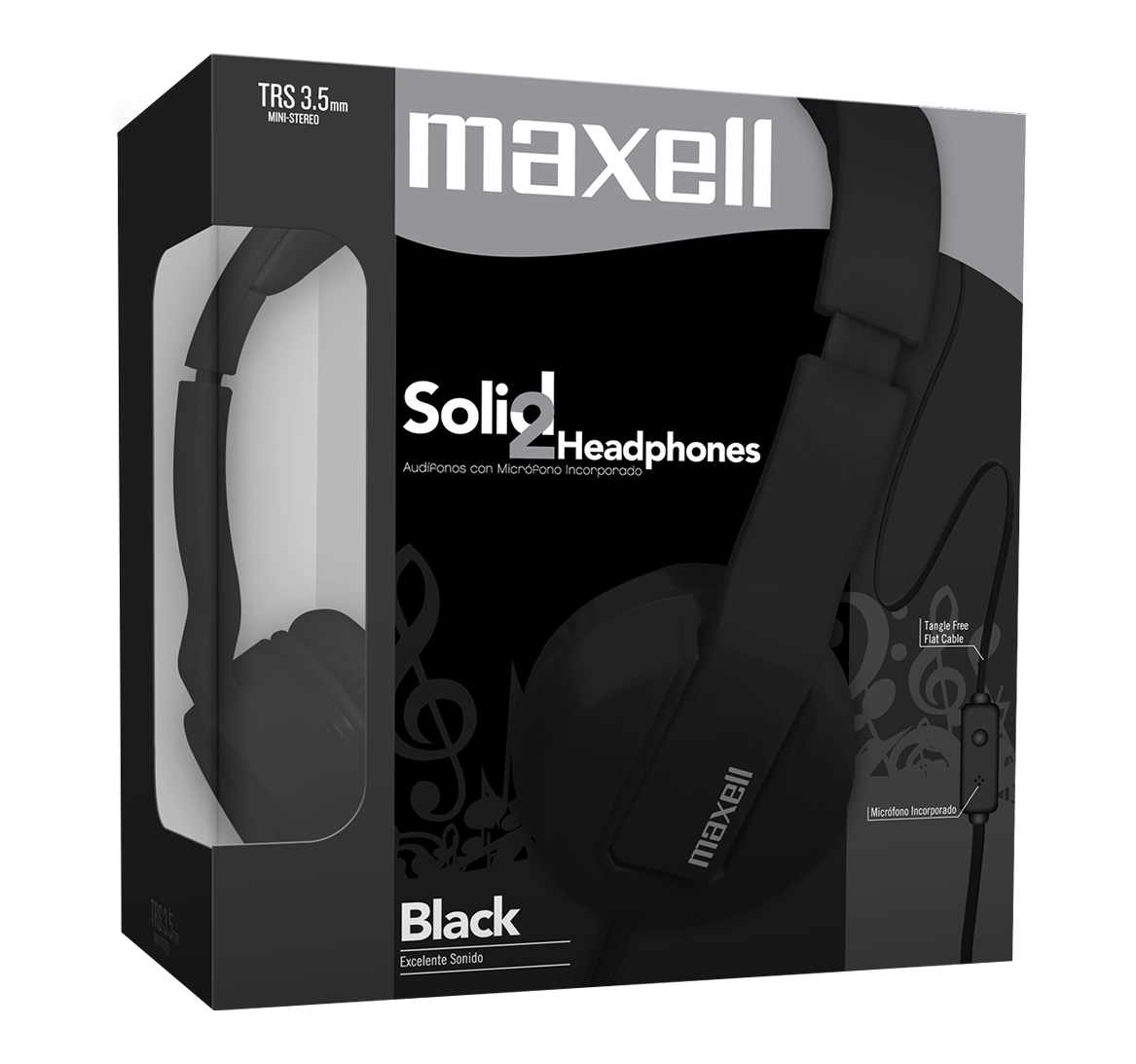 AUDIFONOS SOLID 2 MAXELL BLACK W/MIC SMS-10