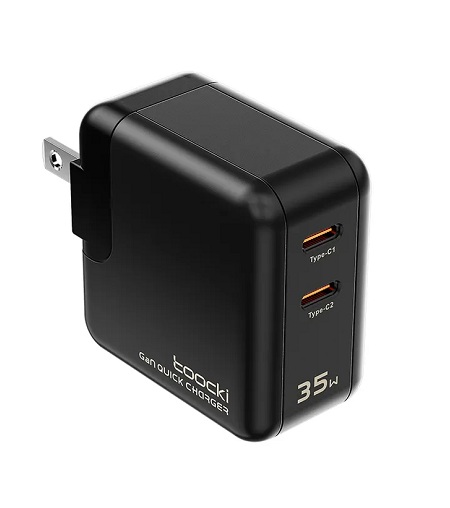 CARGADOR TOOCKI  TIPO C1+TIPO C2 DE 35W/ BLACK/ TCT2C-STA01