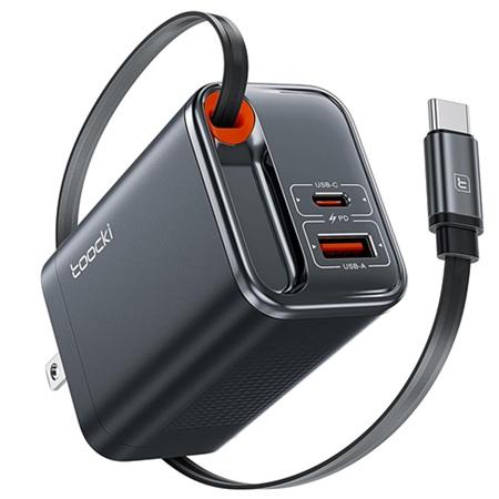 CARGADOR TOOCKI GAN USB A +USB C 67W CABLE RETRACTIL 40140011