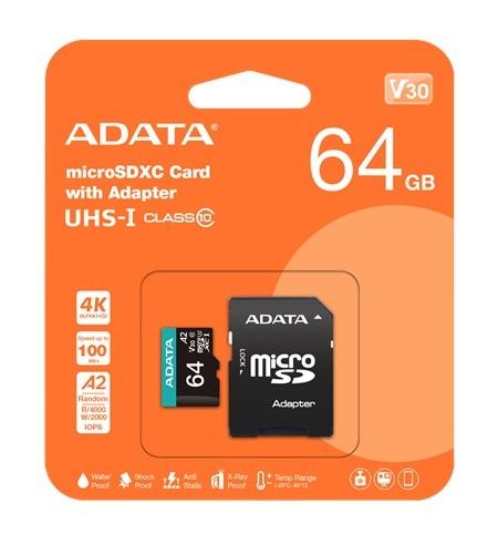 MEMORIA MICRO SD ADATA 64GB UHS-I U3 V30 