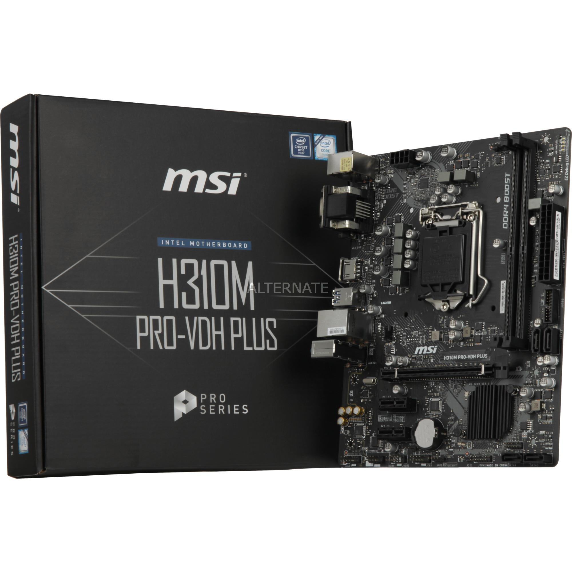 MOTHERBOARD MSI H310M PRO-VDH PLUS /SOPORTA PROCESADORES 9 º / 8 º GEN INTEL CORE / PENTIUM ORO /CELERON  PARA EL SOCKET LGA 1151/ DDR4, 2666MHZ AUDIO BOOST/EZ DEBUG LED/ X-BOOST/CORE BOOST.