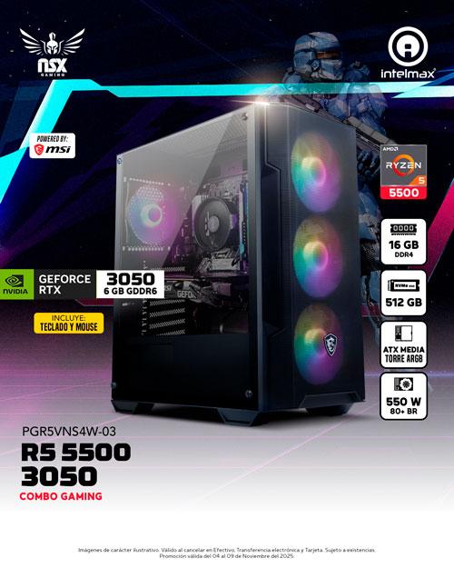 PC GAMING NSX RYZEN 5 5500/ 16GB RAM/ 512SSD RTX 3050 6GB/ PGR5VNS4W-03/SIN SO