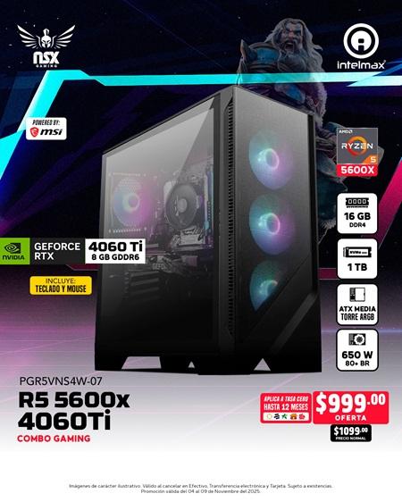 PC GAMING NSX RYZEN 5 5600X/ 16GB RAM/ 1TB SSD/ RTX4060TI PGR5VNS4W-07