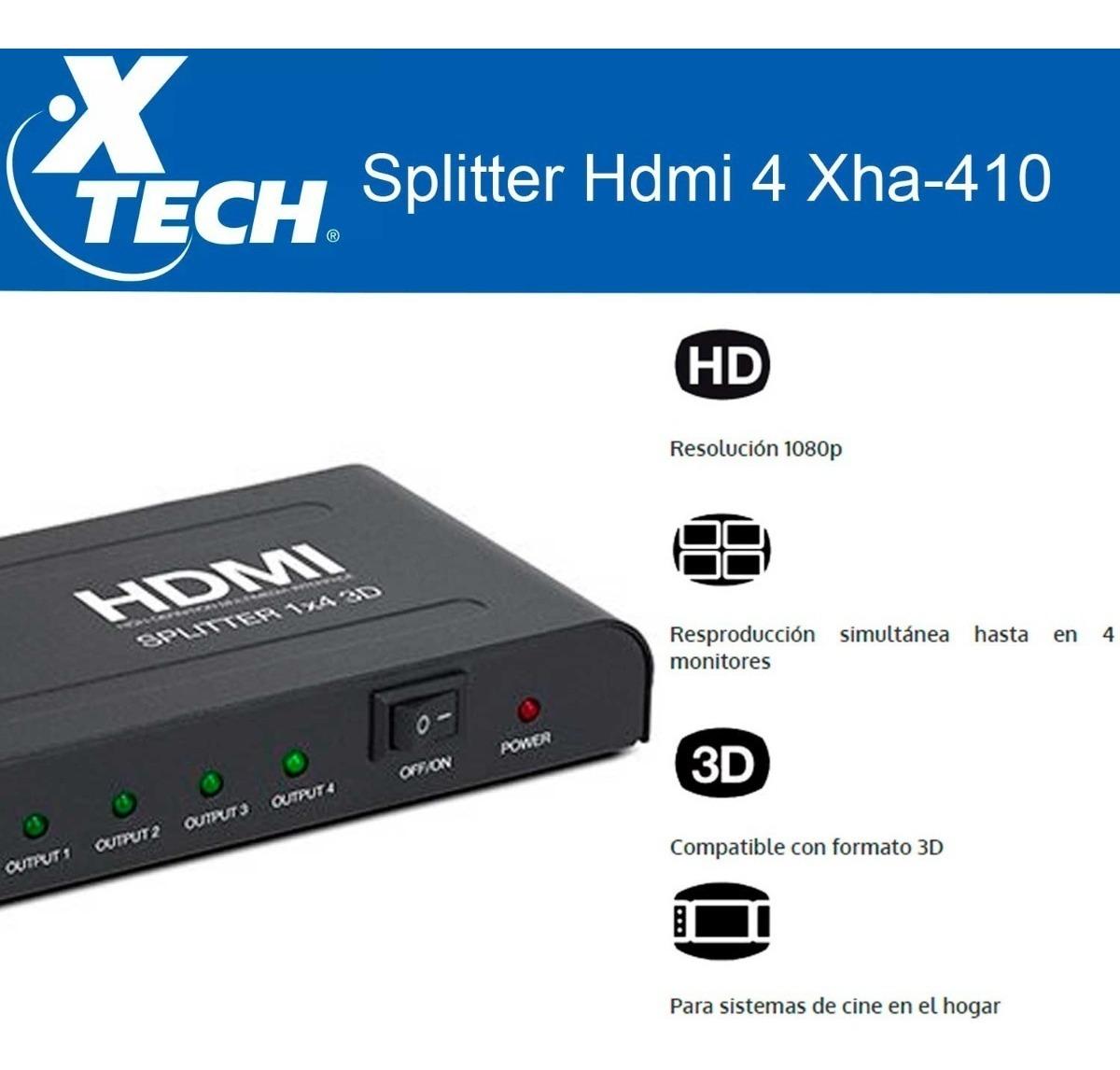 SPLITER XTECH 1080P HDMI XHA-410 4 PORT