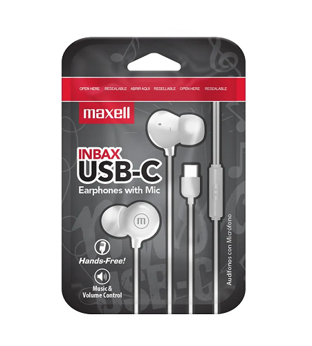 AUDIFONOS MAXELL INBAX TIPO USB-C WHITE/ IN-BAX-USBC/ 348595