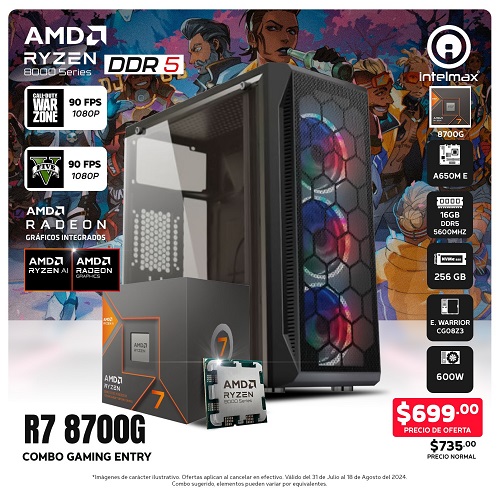 PC GAMING RYZEN 7 8700G/16GB RAM DDR5/256GB SSD