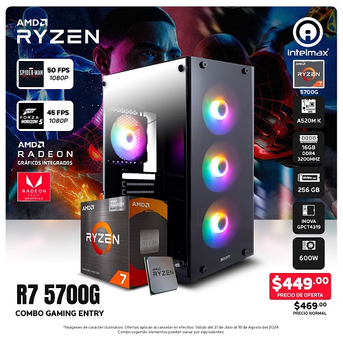 PC GAMING RYZEN 7 5700G/16GB RAM/256GB SDD